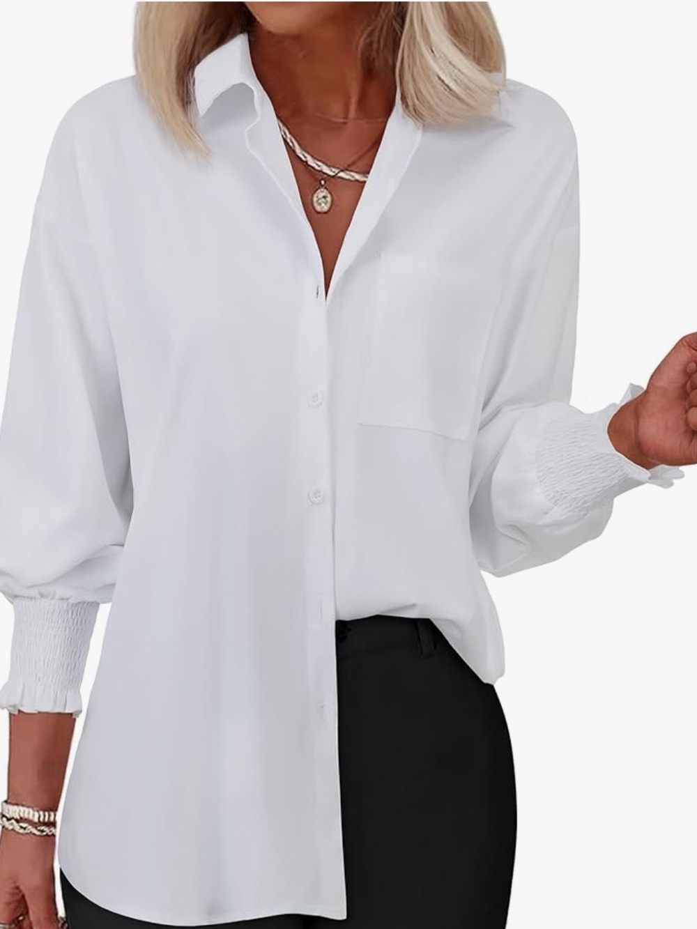 Ladies classic white blouse with gathered cuffs. Worn once. Smoke free home.